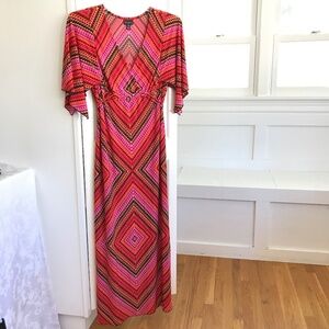 EN FOCUS Maxi Dress Pink Black Retro V Neck Kimono Sleeve Women’s Plus Size 14W